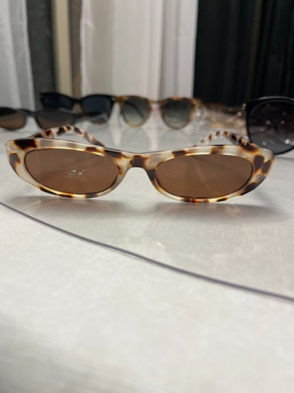 AIRE Avior Sunglasses Cookie Tort Narrow Cat Eye Brown Lens Slim - Picture 11 of 12